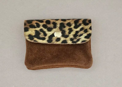 Porte monnaie kangoobi leopard camel doré