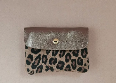 Porte monnaie kangoobi leopard taupe metalise